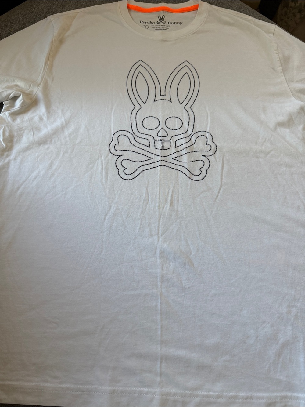 Psycho Bunny White Tee with Black Outline Skull-Bunny